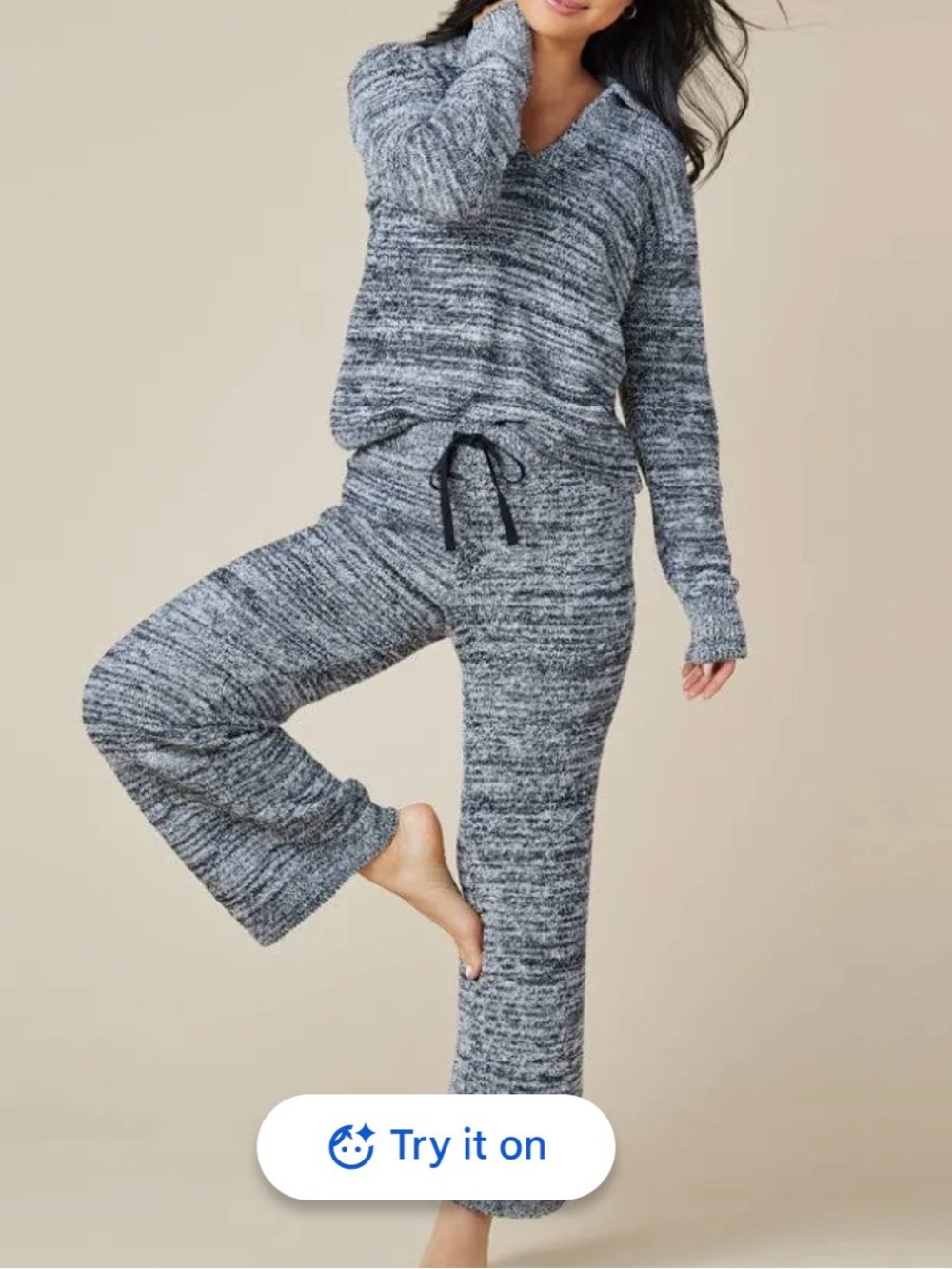 Softies Lounge SET Marshmallow Johnny Collar    Heather Midnight Blue 2x/3x NWT